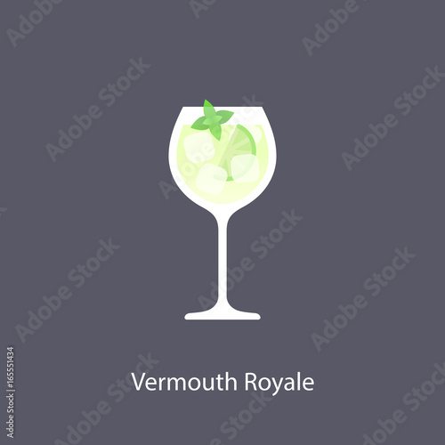 Vermouth Royale cocktail icon on dark background in flat style