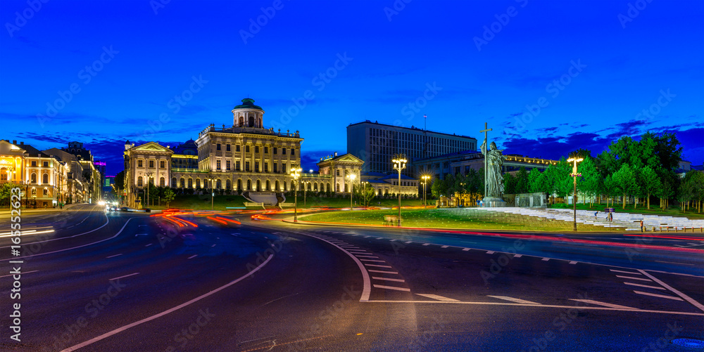 Borovitskaya square and Pashkov House near Moscow Kremlin in Moscow, Russia. Architecture and landmark of Moscow