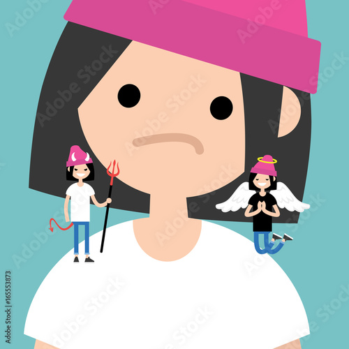 Angel and devil. Decision making conceptual illustration / Flat editable vector illustration, clip art