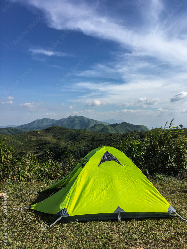 Tourist tent in forest camp,Nern Chang Suek,kanchanaburi,thailand
