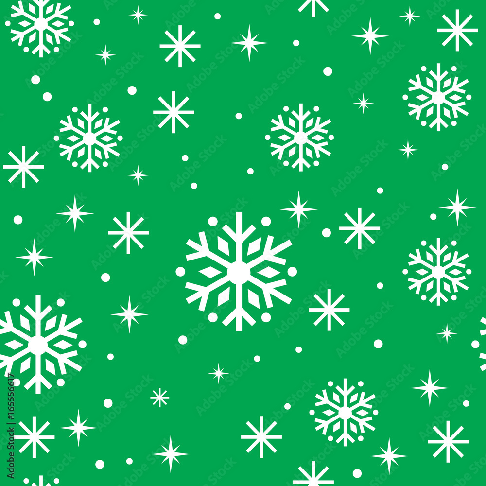 Seamless snowflakes with green background Seamless snowflakes with green background