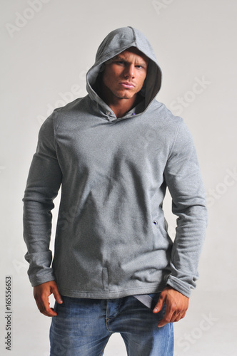 Model in hoodie