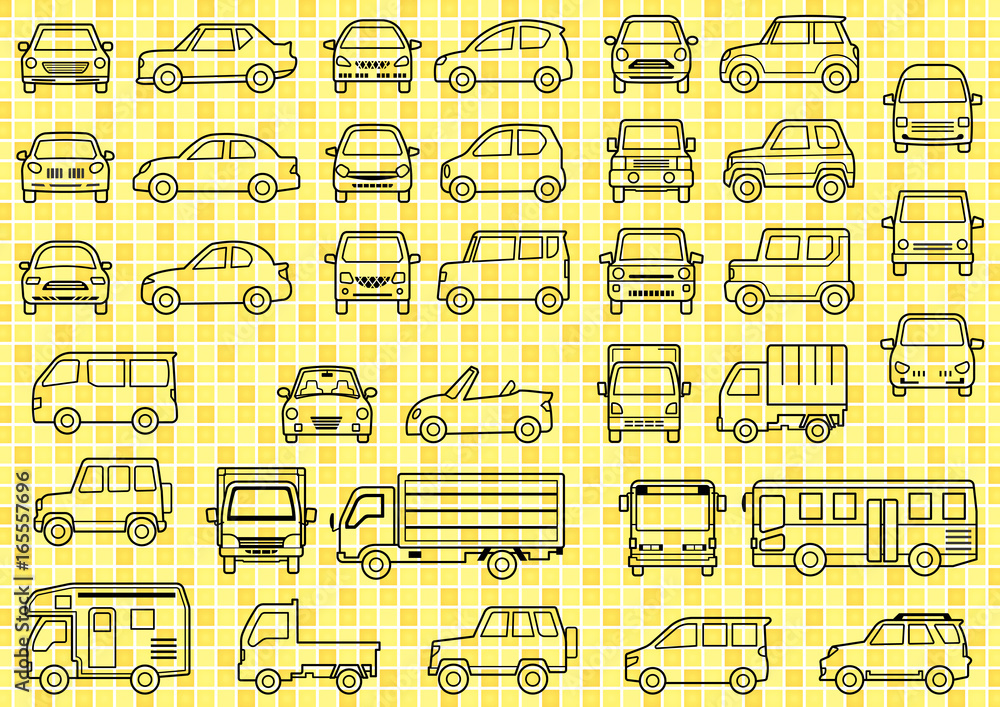 シンプルな車の正面と横 線画 グリッド入り Stock Vector Adobe Stock