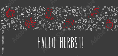 Grußkarte mit Hallo Herbst und herbstlichen Vektor Icons