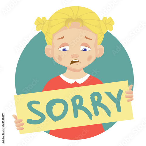 Sad girl holding sorry poster