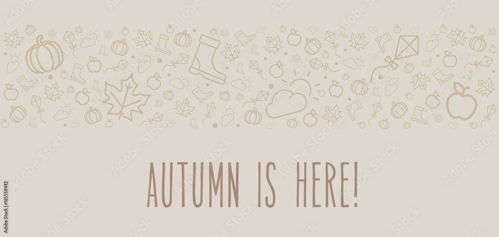 Autumn is here Grußkarte mit vielen Icons typisch Herbst