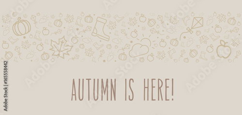 Autumn is here Grußkarte mit vielen Icons typisch Herbst
