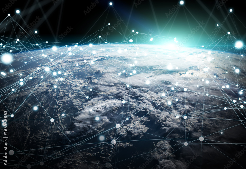 Global network and datas exchanges over the planet Earth 3D rendering Global network and datas exchanges over the planet Earth 3D rendering