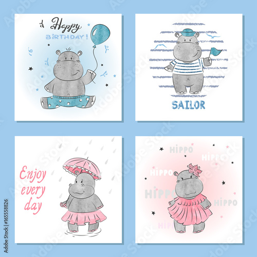 Cute Hippo vector illustrat...