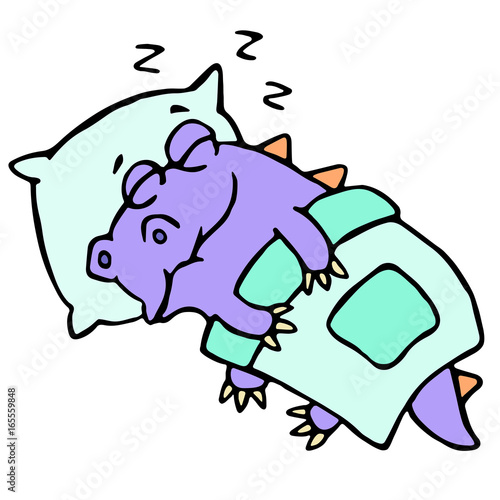Dragon sleeping in bed. Vector illustration.