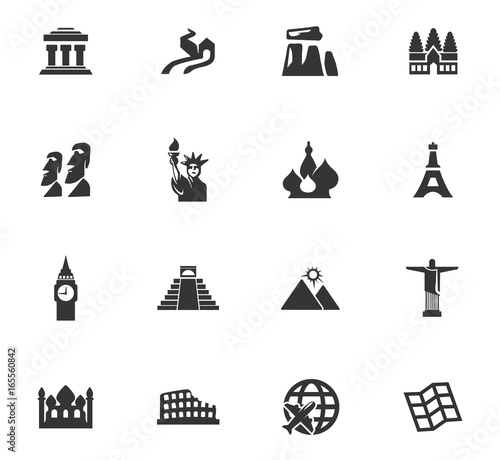 Travel and Wonders icons set