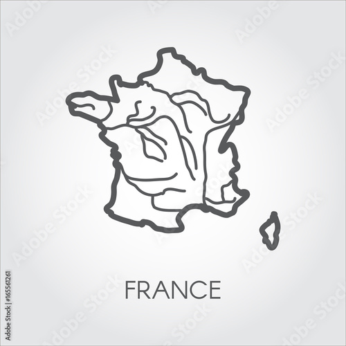 France sketch map. Outline icon of French Republic. European border country on a gray background with signature for different design projects