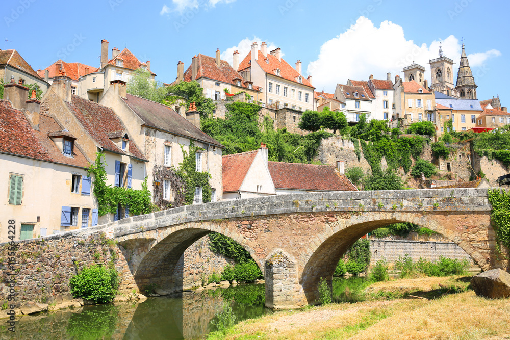 Historic bridge over the river Armancon in Semur-en-Auxois, Burgundy, France