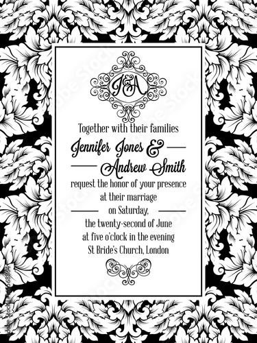 Damask victorian brocade pattern invitation 