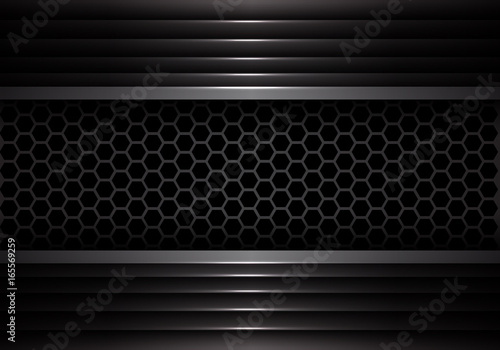 Abstract dark gray hexagon mesh in metal shutter design modern futuristic creative background texture vector illustration.