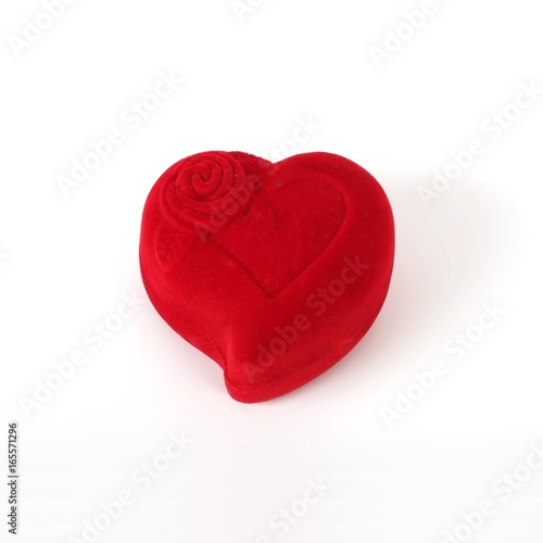 Red velvet box in the form of heart for jewelry