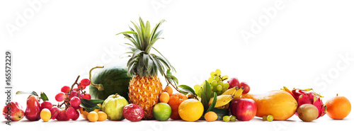 Tropical Fruits and Berry Raw Eat White Background