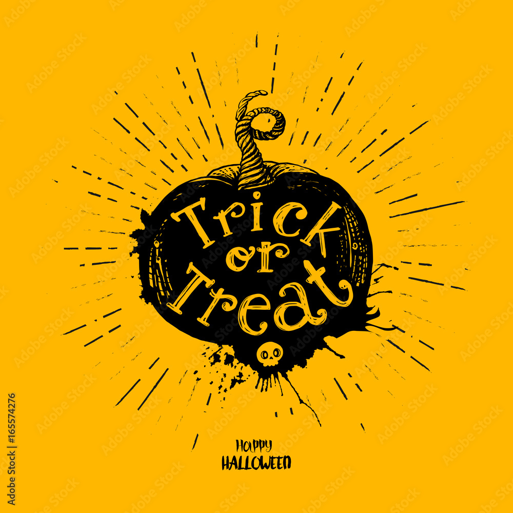 Fotobehang Halloween Trick or treat pumpkin with skull #165574276