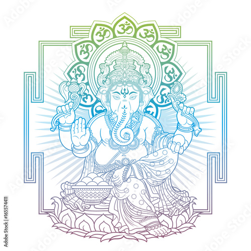 Ganesha on throne outlines