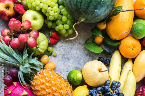 Fototapeta Naklejka Na Ścianę i Meble -  Tropical Fruits Raw Eating Concept Food Dark