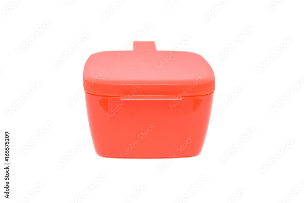 Red plastic food container with lid isolated Red plastic food container with lid isolated
