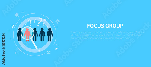 Focus Target group. Five people stand out one with a directional magnifying glass