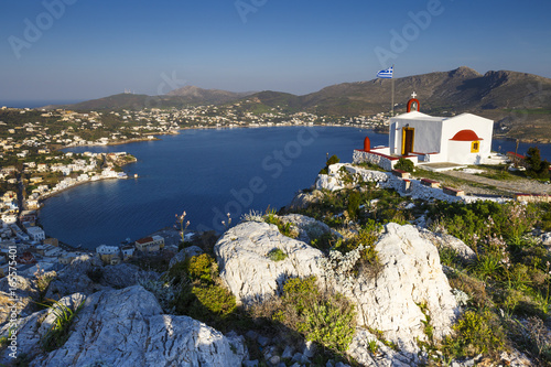 View of Agia Marina village on Leros island in Greece. 