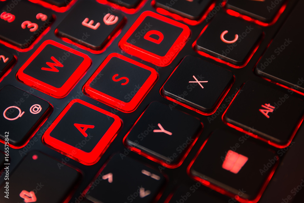 Red Backlit Computer Gaming Keyboard Action Gamer Equipment Controller Laptop WASD Stock Photo | Adobe Stock