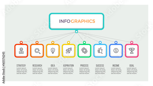 Business hierarchy infographic. Organization chart with 8 options. Vector template.