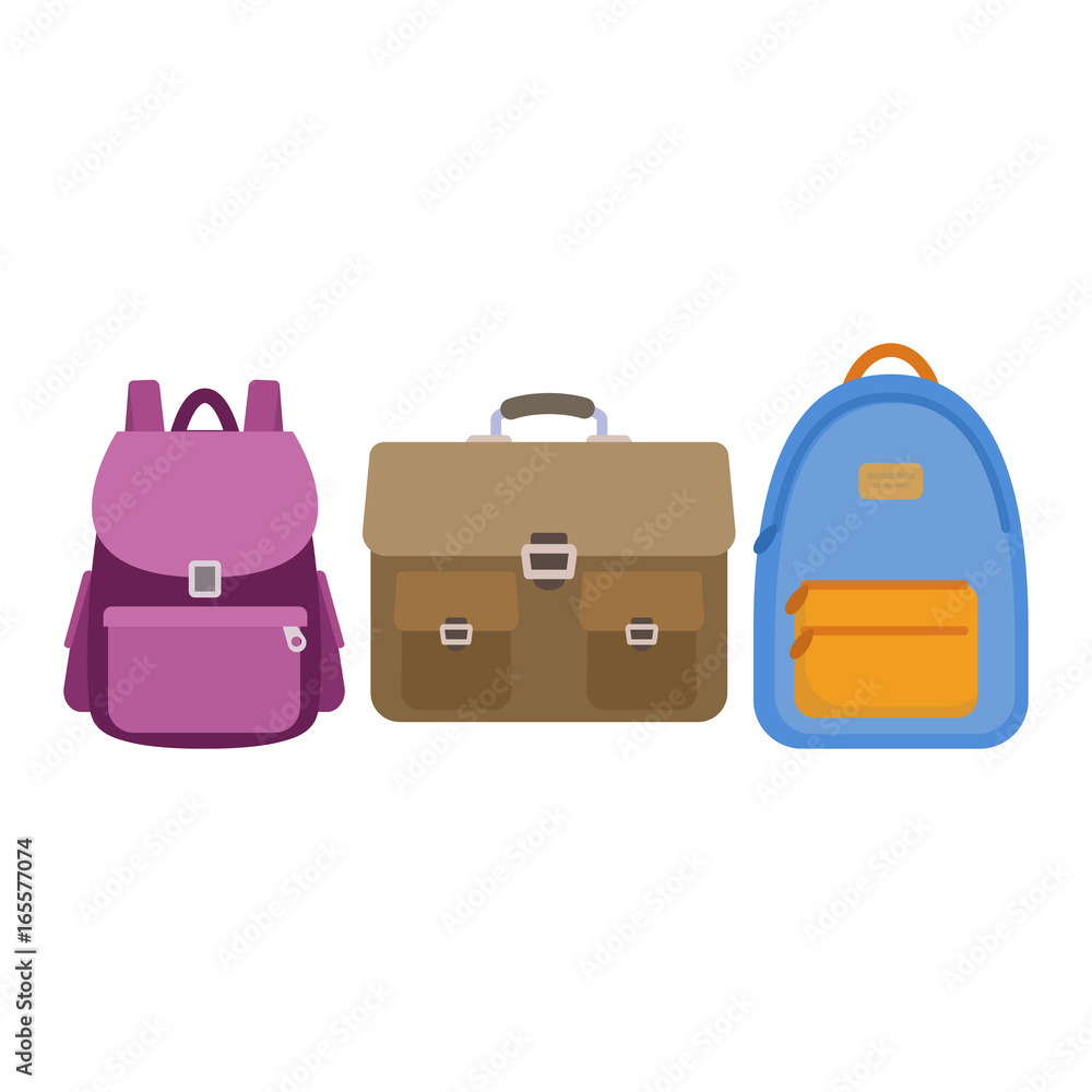 Set of flat school bags, backpacks. Vector Set of flat school bags, backpacks. Vector