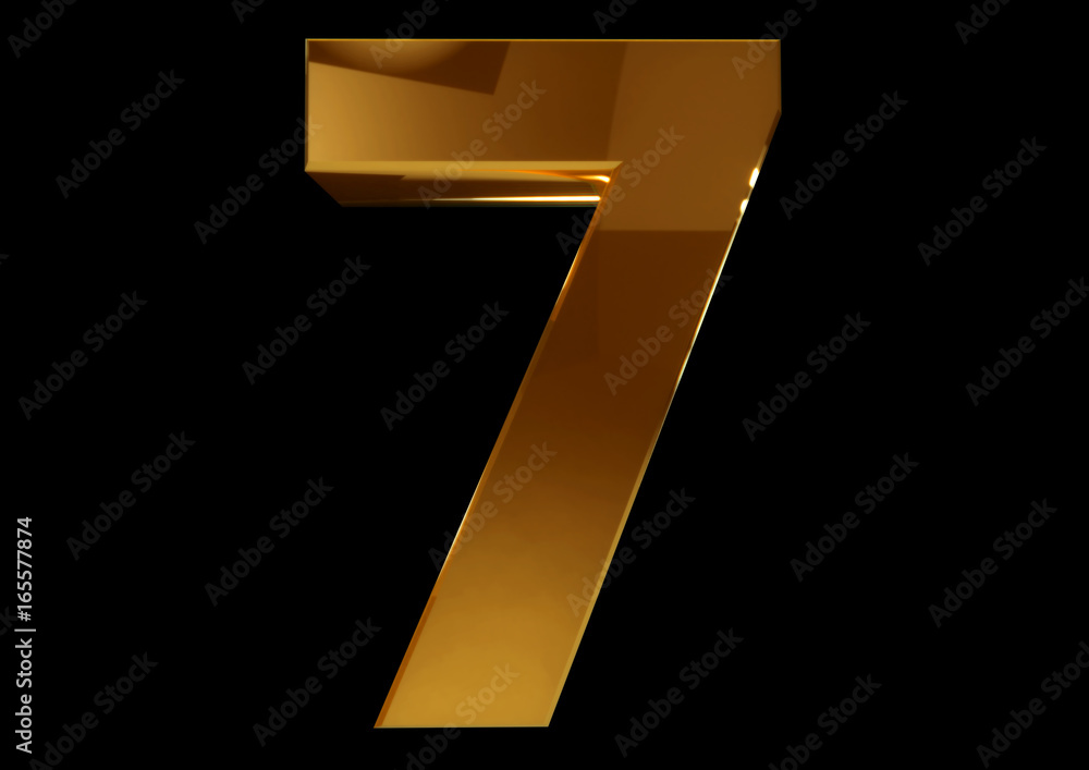 Golden number seven on a black isolated background. Number 7. Numbers. 3d rendering Golden number seven on a black isolated background. Number 7. Numbers. 3d rendering