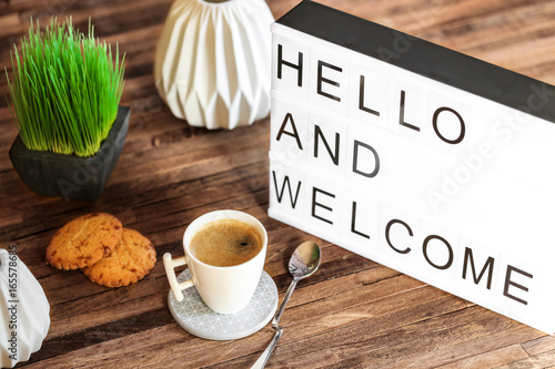 light box message : Hello and welcome photo