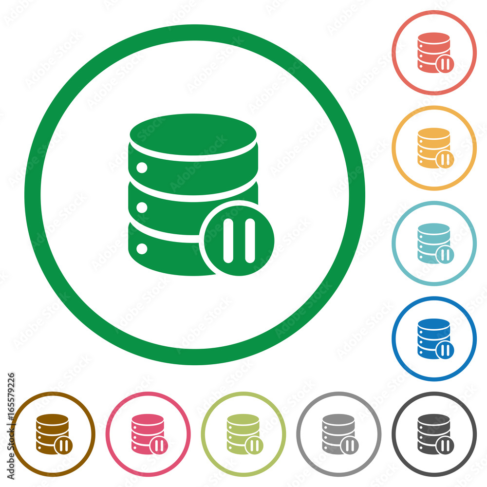 Database macro pause flat icons with outlines Database macro pause flat icons with outlines