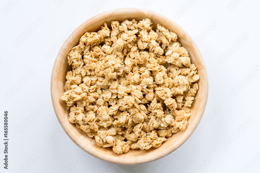 Bowl of Muesli and granola Isolated on White Top View. Bowl of Muesli and granola Isolated on White Top View.