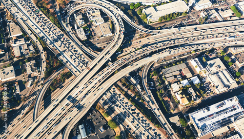 Aerial view of a massive highway intersection in Los AngelesAerial view of a massive highway intersection in Los Angeles photo