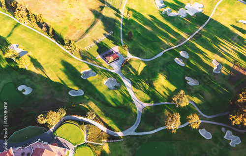 Aerial view of a golf course country club in Los Angeles, CA photo