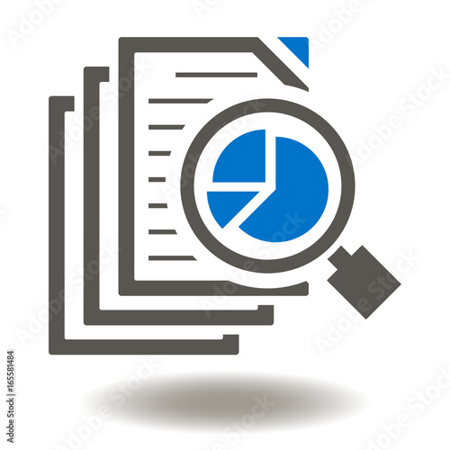 Files Magnifying Glass Pie Chart Vector Icon. Data Analytics Illustration. Assessment, Auditing Logo Sign.