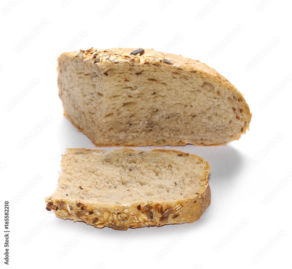 Whole wheat bread slices without additives, isolated on white background Whole wheat bread slices without additives, isolated on white background