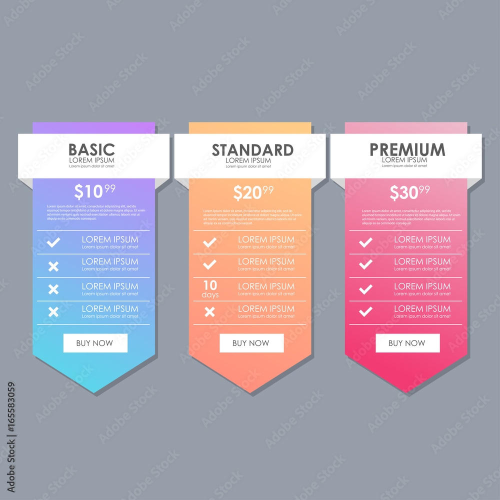 Set of offer tariffs. ui ux vector banner for web app. set of pricing