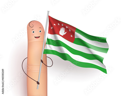 Abkhazia waving flag. Finger man holding a a piece of fabric. European unrecognized and with unlimited recognition state. Vector realistic illustration on white background