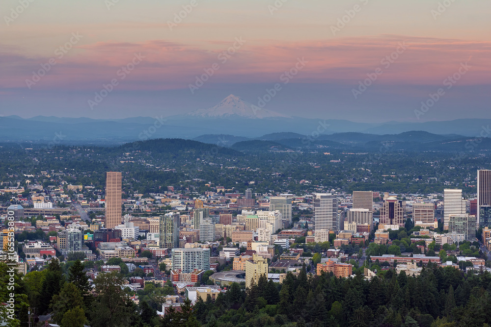 Alpenglow over Portland Oregon Cityscape