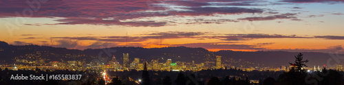 Portland Oregon City Skyline Sunset Panorama