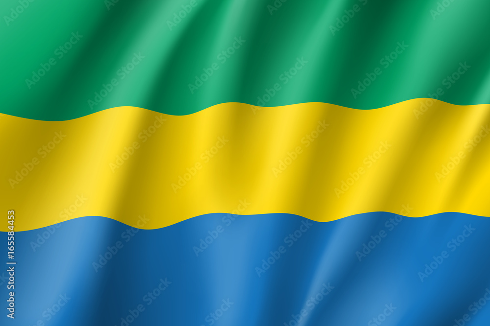 Gabon flag. National patriotic symbol in official country colors. Illustration of Africa state waving flag. Realistic vector icon Gabon flag. National patriotic symbol in official country colors. Illustration of Africa state waving flag. Realistic vector icon