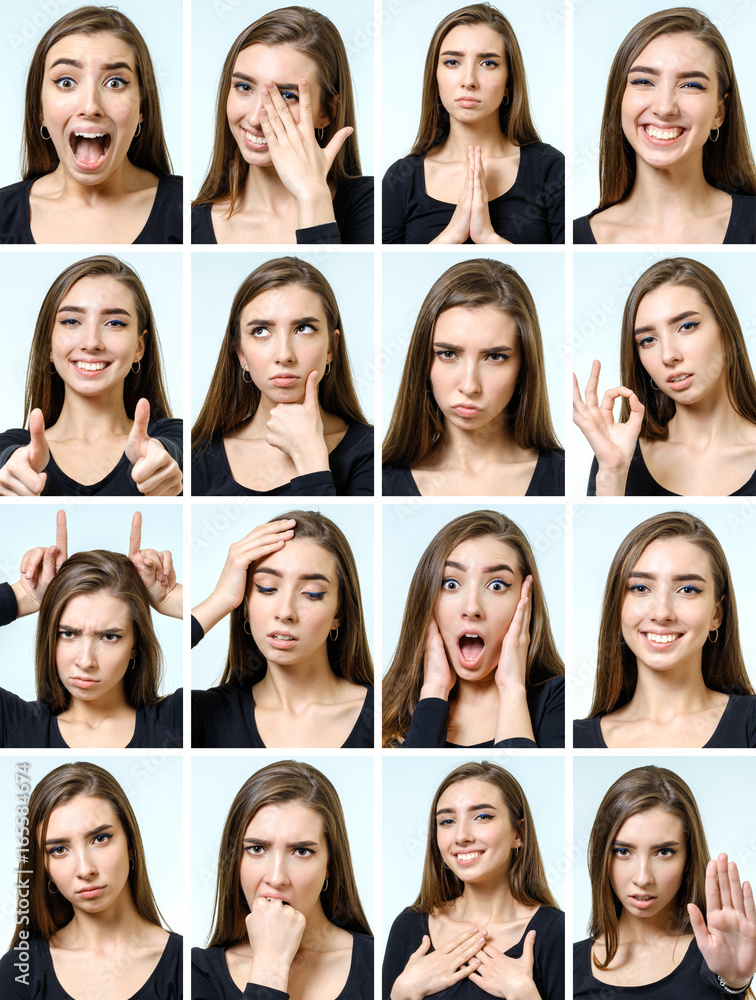 Collage of beautiful girl with different facial expressions Collage of beautiful girl with different facial expressions