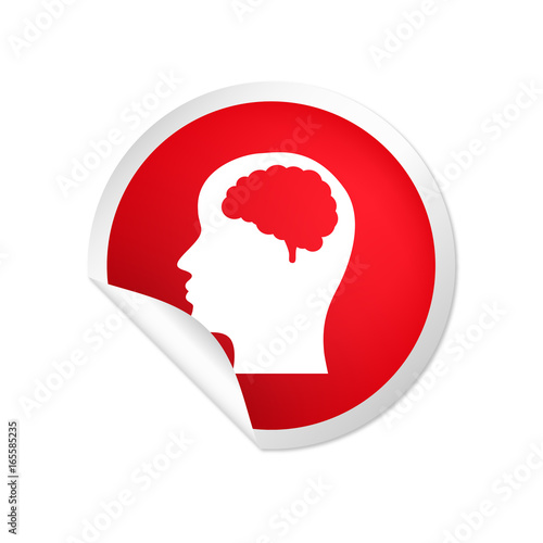 runder Sticker rot Gesicht im Profil mit Gehirn