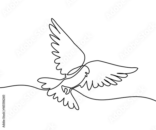 Continuous one line drawing. Flying pigeon logo. Black and white vector illustration. Concept for logo, card, banner, poster, flyer