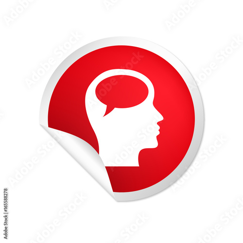 runder Sticker rot Gesicht im Profil mit Sprechblase