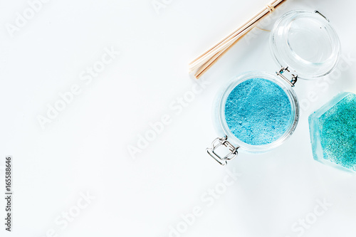 Wallpaper Mural Sea salt from dead sea on white background top view copyspace Torontodigital.ca