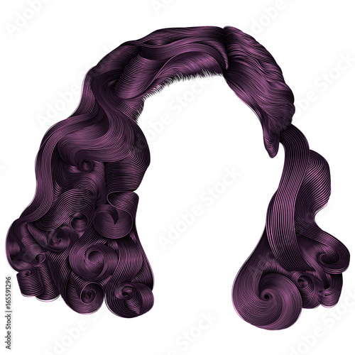 trendy woman short  hairs purple colors .fringe. fashion beauty retro style . realistic 3d .