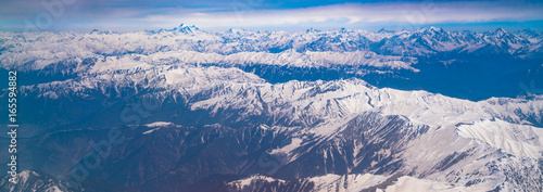 Beautiful landscape of Himalayas mountains ,View from the airplane . ( Filtered image processed vintage effect. )
